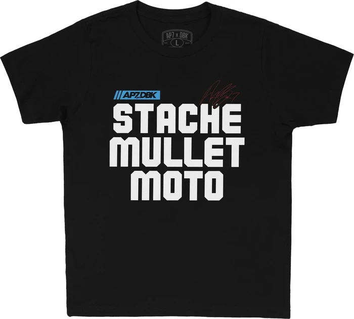 DBK - YTAP-STACHEMULL-L - Stache Mullet Moto Youth Tee