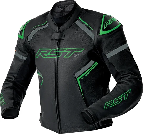 RST - 103605F.GRN-44 - S1 D3O LEATHER JACKET BLK/GRY/FLO GRN LG
