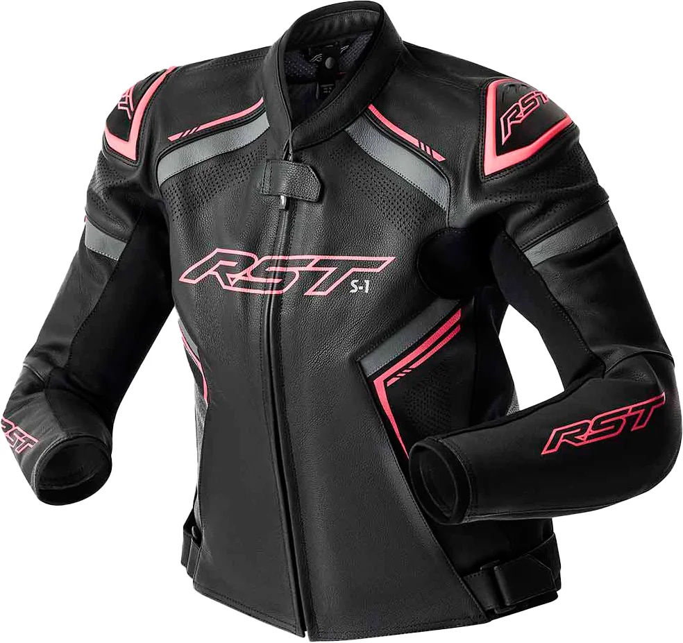 RST - 103626PNK-20 - S1 D3O LEATHER LADIES JACKET BLK/FLO PINK 3XL