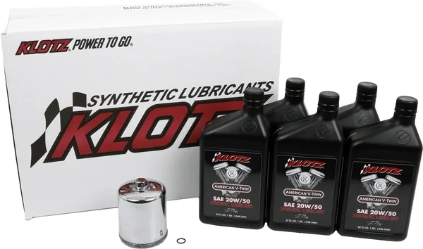 KLOTZ KH-107 5 Quart Synthetic Oil & Chrome Filter Kit – Premium Oil Change Kit for Powersports Vehicles