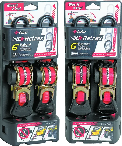 CALIBER Retrax Retractable Strap - 2" Hook Tie-Down for Power Sports
