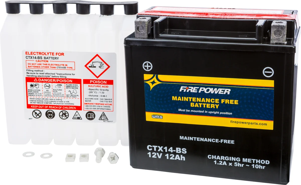 FIRE POWER CTX14-BS Maintenance Free Sealed Battery - Durable Power for Powersports