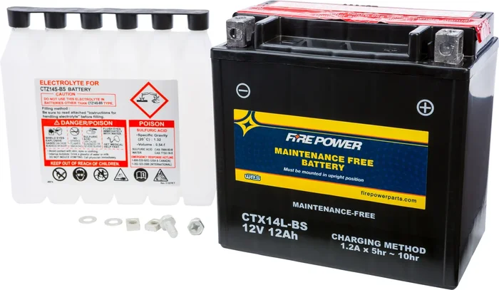 FIRE POWER CTX14L-BS Maintenance Free Sealed Battery - Long-Lasting Power for Powersports