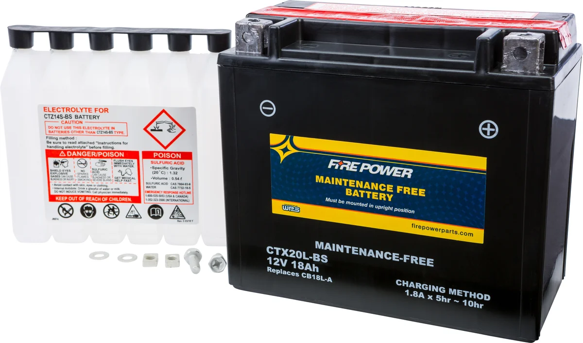 FIRE POWER CTX20L-BS Maintenance Free Sealed Battery - Long-Lasting Power for Powersports