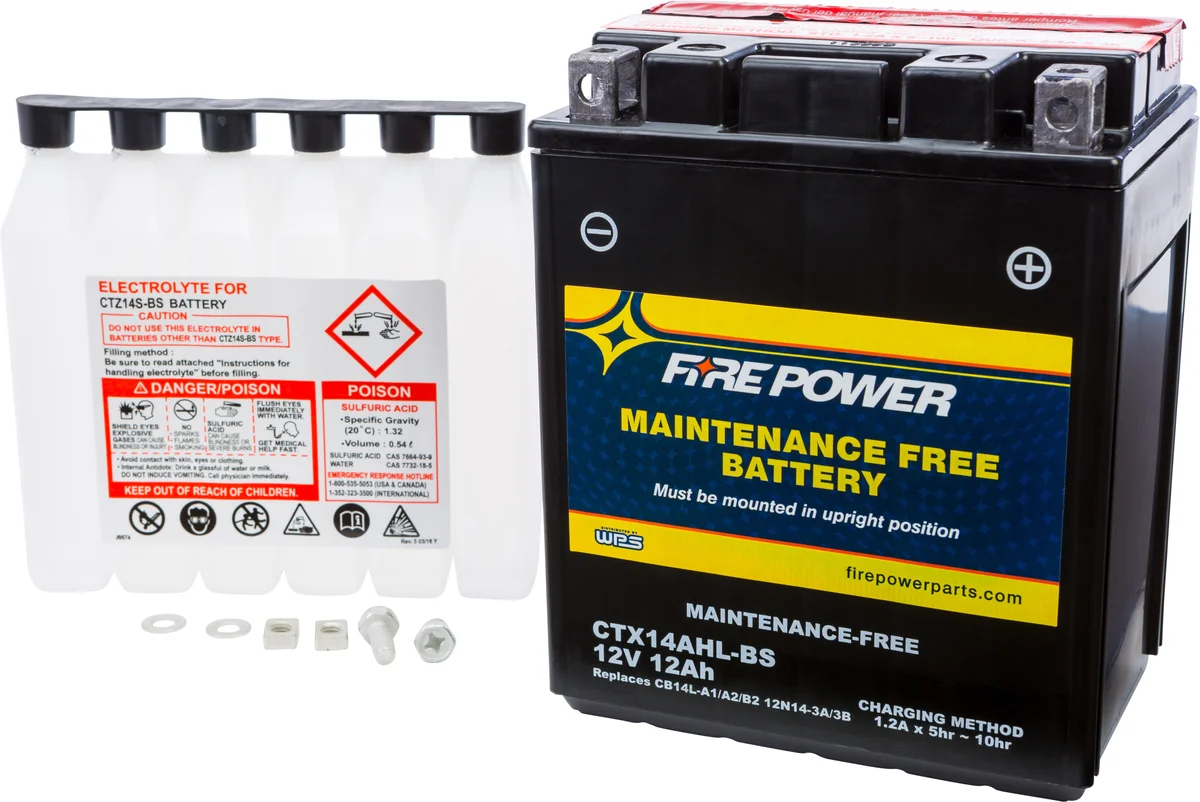 FIRE POWER CTX14AHL-BS Maintenance Free Sealed Battery - Durable Power for Powersports
