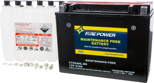 FIRE POWER CTX24HL-BS Maintenance Free Sealed Battery - Long-Lasting Power for Powersports