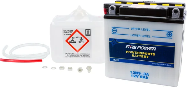 FIRE POWER 12N9-3A 12V Battery - High-Capacity Acid Pack for Powersports Vehicles