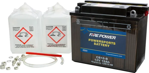 FIRE POWER CB16-B 12V Heavy Duty Battery w/Acid Pack - Reliable Power for Powersports Vehicles