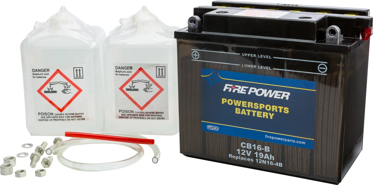 FIRE POWER CB16-B 12V Heavy Duty Battery w/Acid Pack - Reliable Power for Powersports Vehicles