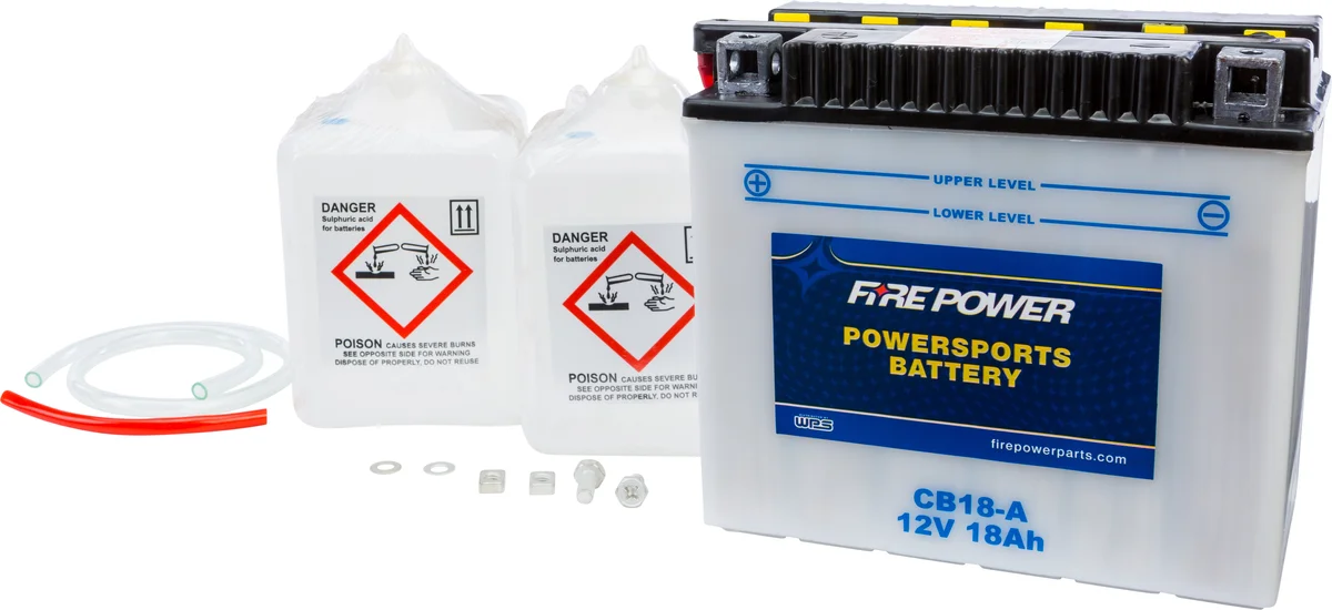 FIRE POWER CB18-A 12V Heavy Duty Battery w/Acid Pack - Reliable Power for Powersports