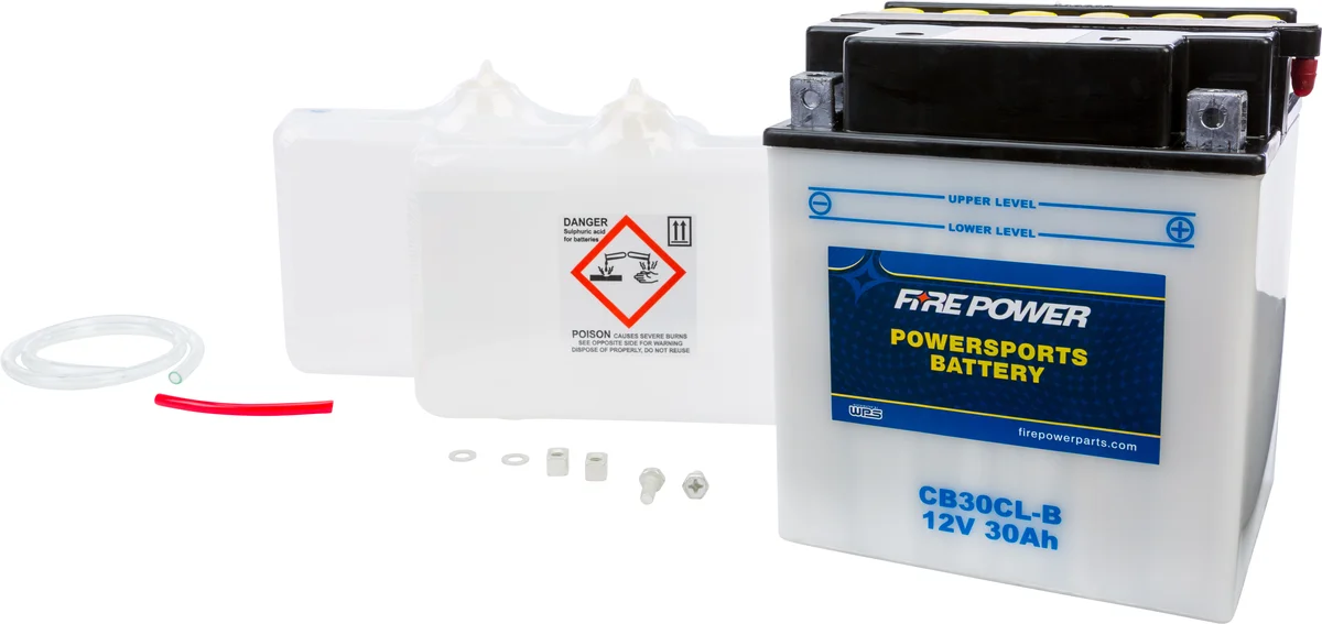 FIRE POWER CB30CL-B 12V Heavy Duty Battery w/Acid Pack - Reliable Power for Powersports