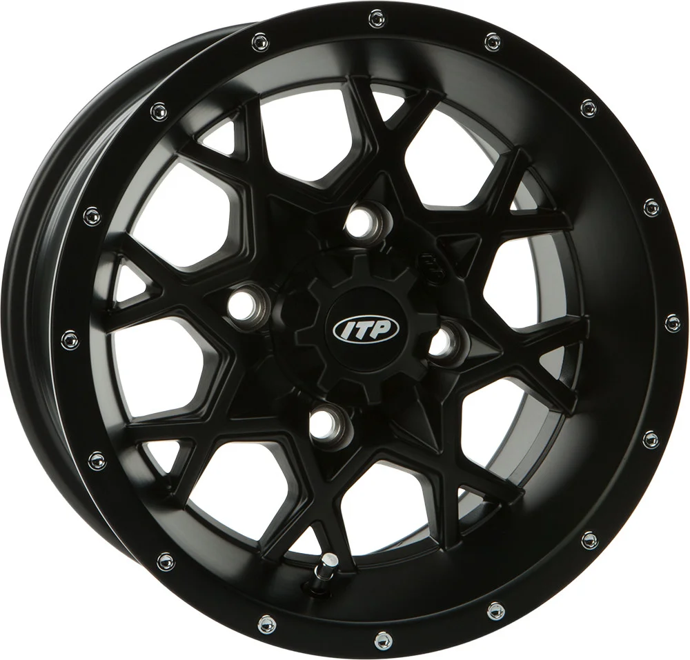 ITP Hurricane 14x7 Black Wheel - 4/110 Bolt Pattern, 5+2 Offset for Off-Road & Street Use