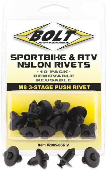 BOLT 2005-8SRIV ATV Nylon Rivet Kit - 20pcs Black 8mm Stem Hardware for Off-Road Vehicles