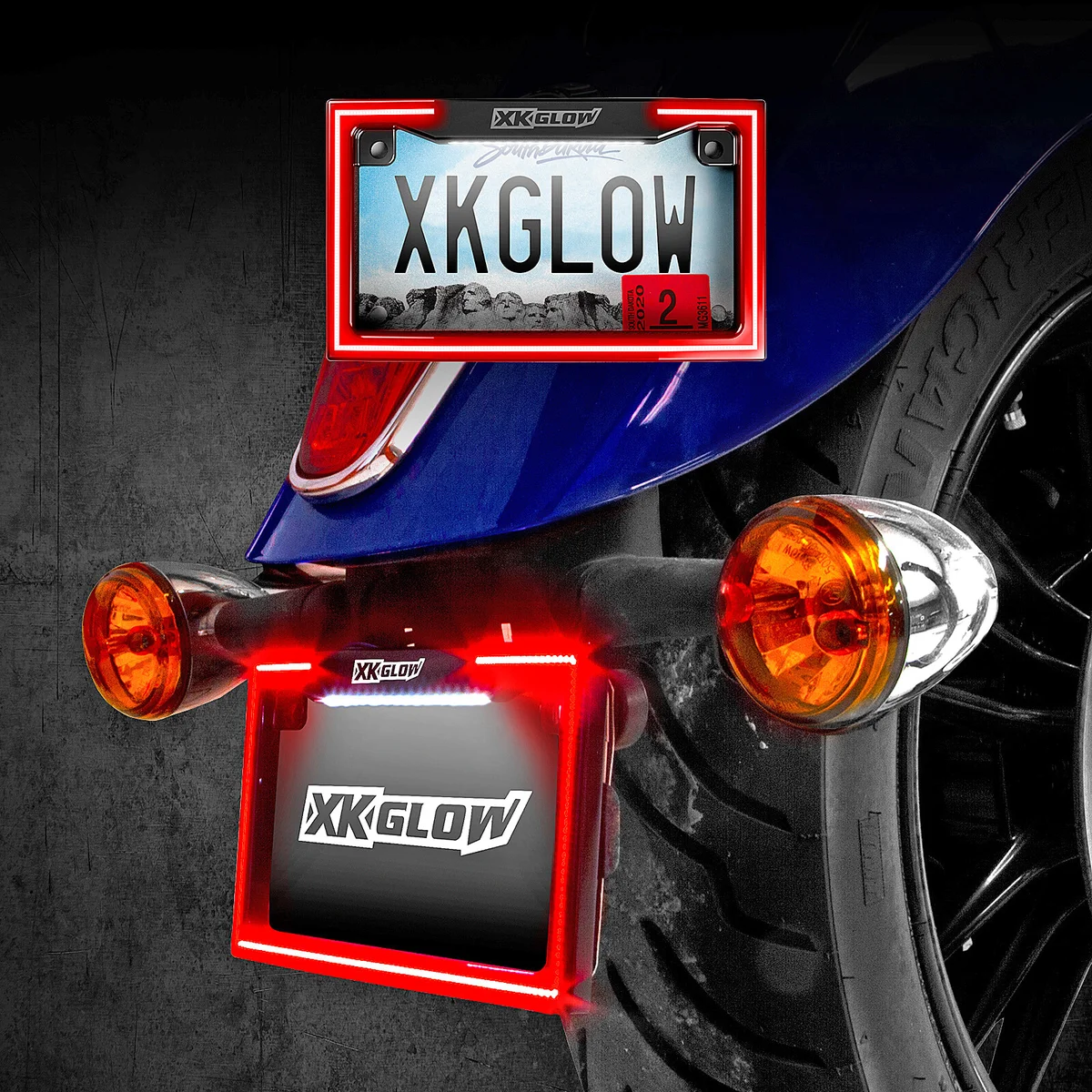 XK GLOW - XK034018-W - Motorcycle LED License Plate Frame w/Running Turn & Brake