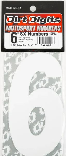 DIRT DIGITS SX63W-6 AMA Approved Super X Competition Stick-on Numbers - High-Performance Graphics/Decals