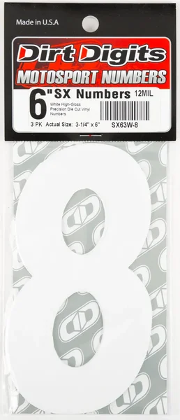 DIRT DIGITS SX63W-8 Super X Competition Stick-On Numbers - AMA Approved Graphics Decals