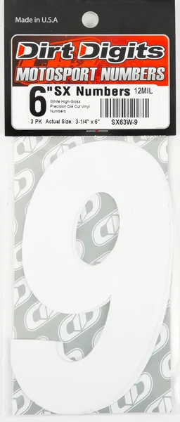 DIRT DIGITS SX63W-9 Super X Competition Stick-on Numbers - Competition-Approved Graphics/Decals