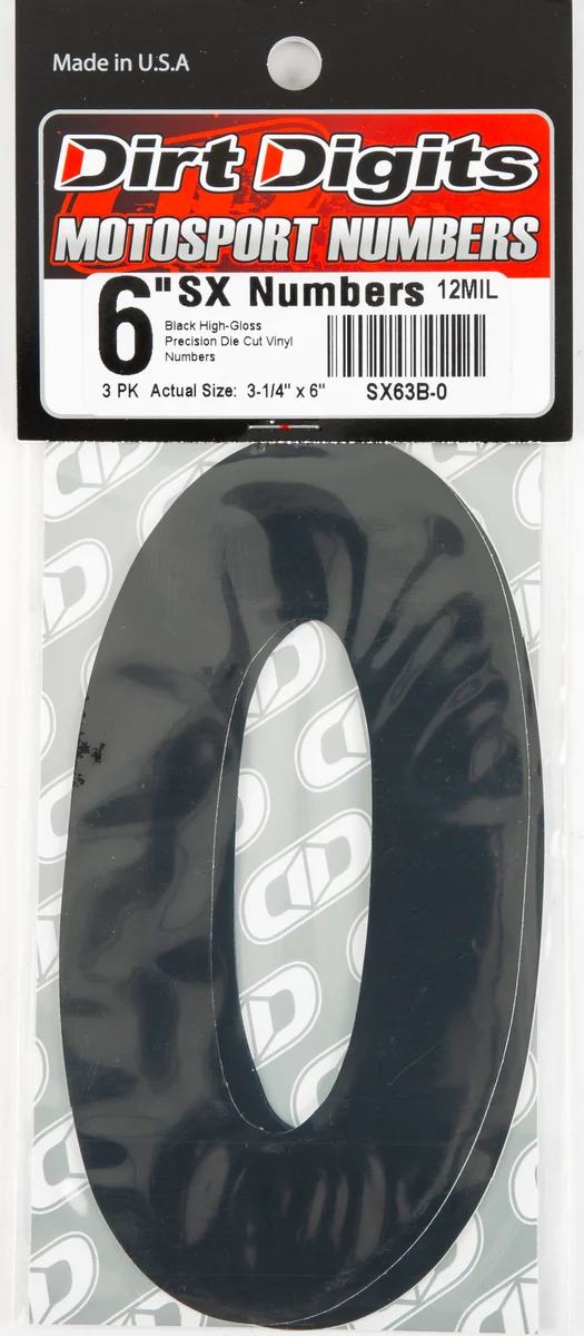 DIRT DIGITS SX63B-0 Super X Competition Stick-on Numbers - AMA Approved Adhesive Decals for Motocross Racing