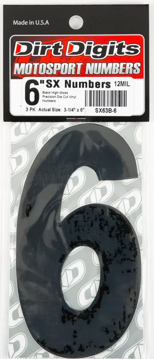 DIRT DIGITS SX63B-6 Super X Competition Stick-On Numbers - AMA Approved Racing Decals