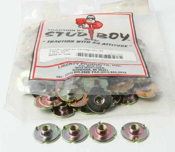 STUD BOY 2020-P3 1" x 7mm T-Nuts - 96/Pkg - Durable Fastening Solution for Powersports