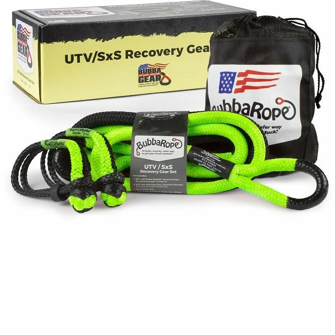 BUBBA ROPES Sidewinder 5/8" Power Stretch® UTV Winch Recovery Gear Set - 30ft Recovery Rope with Gator-Jaw Shackles